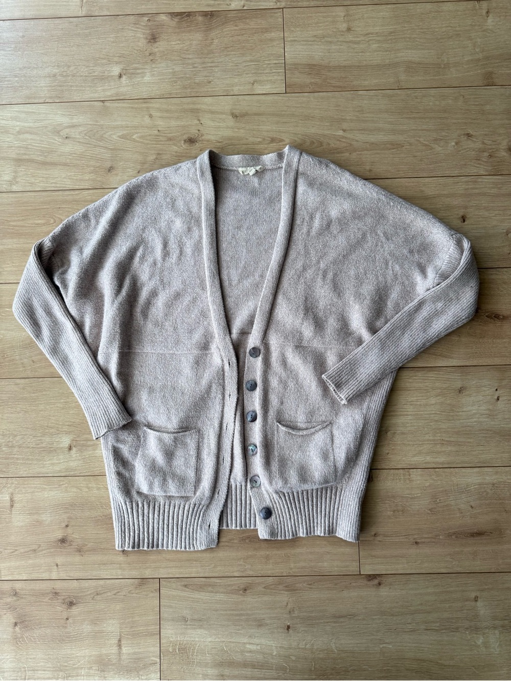 Eileen Fisher Tan Cotton Blend Knit Cardigan Sweater Pockets XS Boho